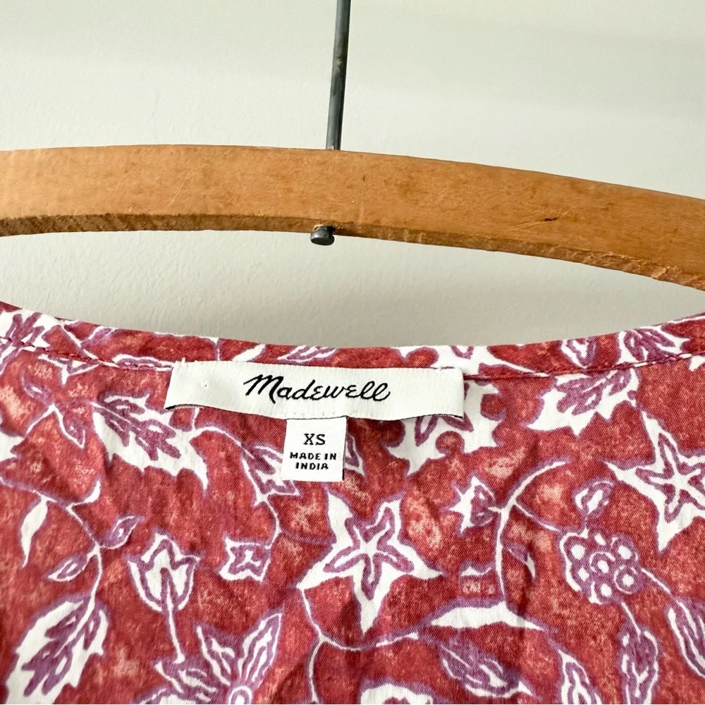 Madewell V-Neck Puff Sleeve‎ Top Batik Vine Weathered Brick Size XS